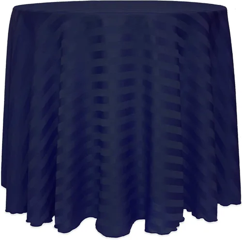 Miniatura 48 de ULTIMATE TEXTILE Mantel redondo de rayas satinadas de 72 pulgadas, color azul marino