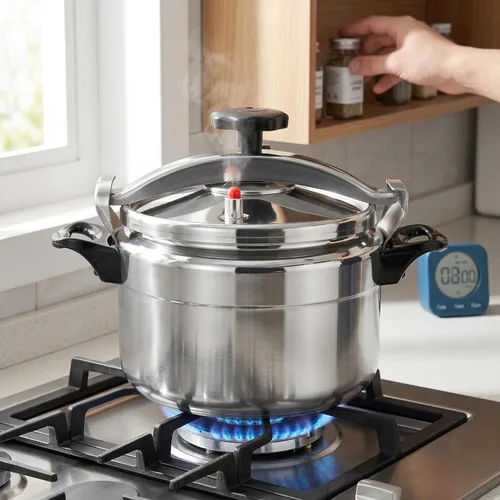 Miniatura 7 de PRETYZOOM Olla a presión de 11 cuartos de galón, acero inoxidable, con cerradura de una sola mano, con válvula de resorte, compatible con gas e