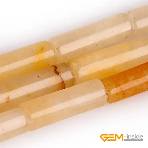 Miniatura 3 de GEM-Inside - Tubo de columna de 0.157 x 0.472 in, cuentas sueltas de jade amarillo para fabricación de joyas, 15 pulgadas