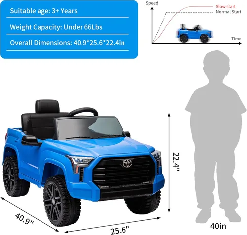 Miniatura 4 de Auto de paseo de 12 V para niños, camión Toyota con licencia, automóvil eléctrico a batería con música, luces LED, sistema de suspensión, puertas