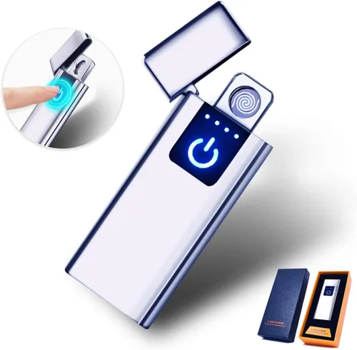 Miniatura 7 de Sensor inteligente de huellas dactilares a prueba de viento doble cara Encendido de cigarrillos USB recargable encendedor (plata)