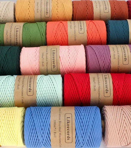 Miniatura 3 de Cordón de Algodón Trenzado 3mm x 109 yardas - Cuerda de Macramé Colorida para Manualidades, Ganchos, Colgantes de Pared - 100% Algodón Natural