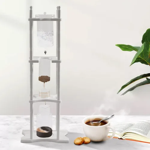 Miniatura 2 de Cafetera de goteo de hielo, 84.54 onzas, cafetera retro para el hogar, con recipiente de vidrio vertical japonés y soporte de madera, cafetera