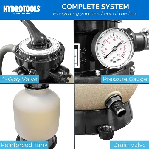 Miniatura 6 de HYDROTOOLS Bombas de filtro de arena y cartucho para piscinas sobre el suelo Sistemas de limpieza de 12-16 pulgadas y 8-40 SF Opciones de bomba