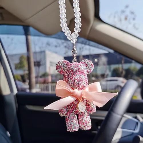 Miniatura 7 de Bonitos accesorios colgantes para espejo retrovisor de oso con brillantes, ornamentos colgantes brillantes, dijes de oso con diamantes para espejo