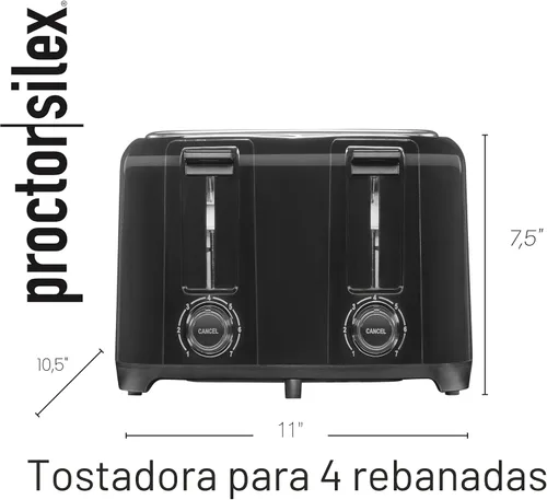 Miniatura 9 de Proctor Silex Tostadora de 4 Rebanadas con Ranuras Extra Anchas para Bagels, Paredes Frías al Tacto, Selector de Tono con 7 Niveles de Tostado