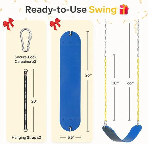Miniatura 9 de Decorlife Asientos para columpios para exteriores con cadena resistente a la oxidación de 66 pulgadas, accesorios de repuesto para asientos Azul
