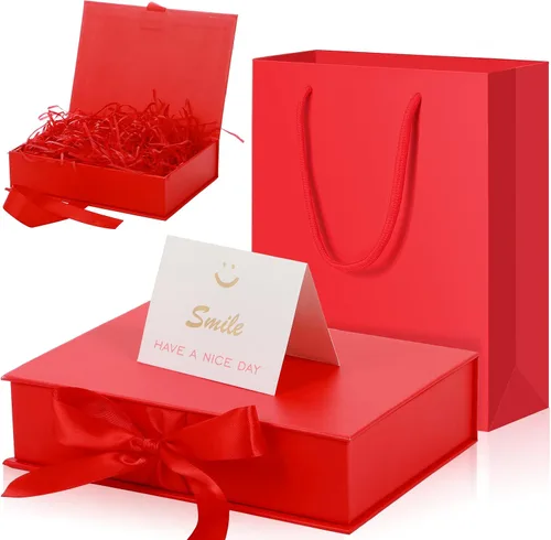 Miniatura 9 de Zonon - Caja de regalo de lujo color negro y rosa con tapa y cinta, bolsa de regalo de 9 x 7 x 3 pulgadas, con tarjeta de felicitación, papel