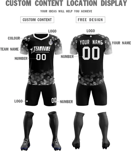 Miniatura 4 de Camiseta de fútbol personalizada, uniforme, unisex, juvenil, equipo deportivo con pantalones cortos, número de nombre impreso