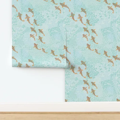 Miniatura 4 de Spoonflower Papel tapiz autoadhesivo de 12 x 2 pies – Pescado naranja agua mar océano ola náutica papel tapiz extraíble personalizado