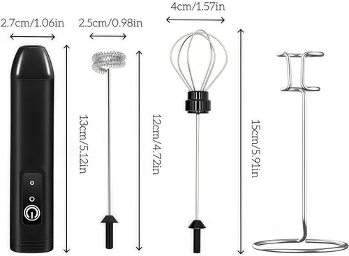 Miniatura 3 de Digead Mini espumador de leche de mano con soporte, batidor eléctrico recargable con 3 velocidades y 2 batidores, espumador de café portátil USB