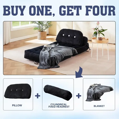 Miniatura 9 de Sofá cama plegable, futón de franela con almohada y manta, silla convertible para apartamento de espacio pequeño, habitación de invitados