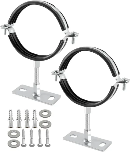 Paquete de 2 abrazaderas de soporte de tubo de 4 pulgadas con almohadilla de goma, soportes industriales de acero galvanizado para sistemas de