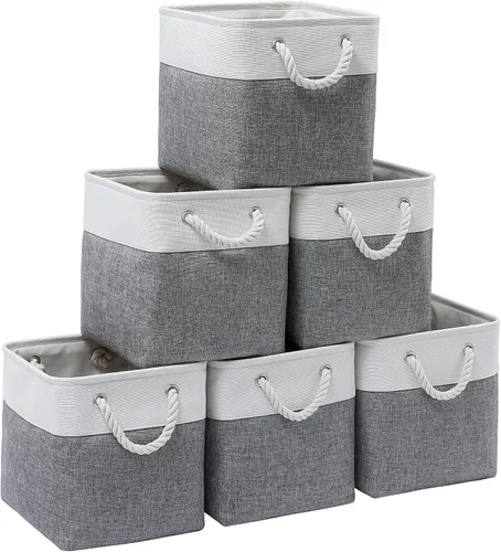 Miniatura 7 de MidmmVick Contenedores de almacenamiento de cubos de 11 x 11 pulgadas, paquete de 6 cubos de almacenamiento plegables grandes de tela con cuerdas