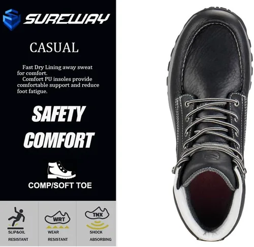 Miniatura 4 de SUREWAY Men's Lightweight Casual Soft Toe Work Boot - Moc Toe, Men's Construction Industry Safety Wedge Work Boot/Shoe - Black, Comfort Insole