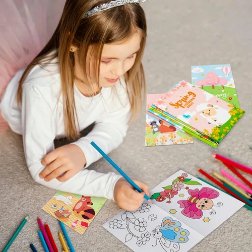 Miniatura 5 de WATINC 24 libros para colorear de primavera, folleto de colores primaverales, suministros de fiesta de arte a granel para niños, libro de pintura