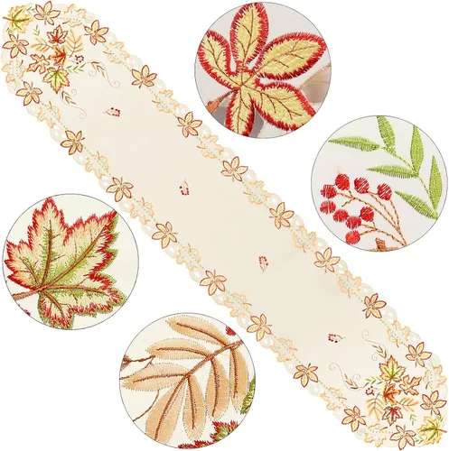 Miniatura 3 de Camino de mesa de hojas de arce de Acción de Gracias para decoraciones de otoño u otoño, bordado (13 x 54 pulgadas)