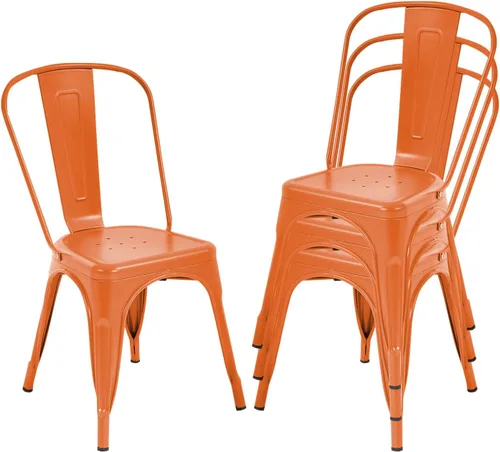 Miniatura 8 de Dopinmin Juego de 4 sillas de comedor modernas de metal negro, apilables, sillas de patio para interiores y exteriores, altura del asiento de 18 pies
