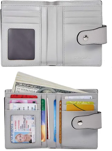 Miniatura 4 de BOSTANTEN - Billetera de cuero para mujer con bloqueo RFID pequeña con cremallera de bolsillo para tarjetas con ventana para documento
