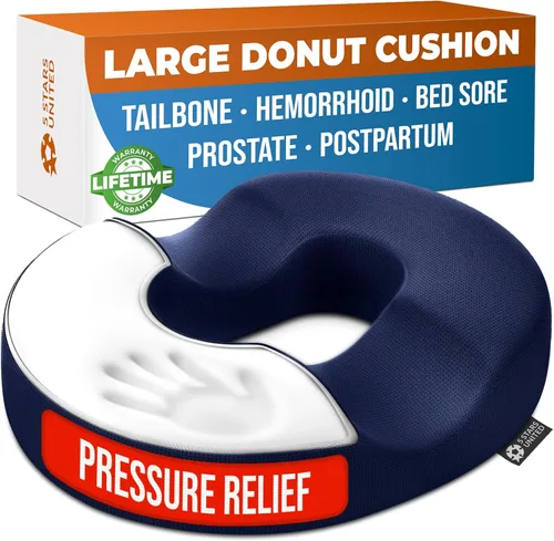 Miniatura 9 de 5 STARS UNITED Almohada de dona para dolor de coxis y hemorroides – Cojín grande de espuma viscoelástica con capa de gel de enfriamiento para zonas