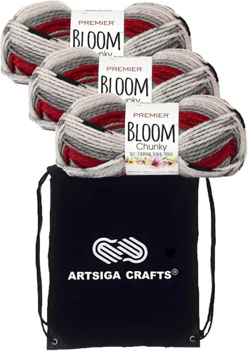 Miniatura 10 de Premier Yarns Bloom Chunky Gerbera 1114-21 - Hilo acrílico grueso y voluminoso #5 (3 madejas, el mismo lote de tinte) para ganchillo y tejer