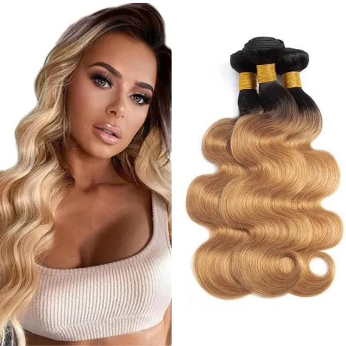 300g 1B27 Human Hair Bundles Honey Blonde Bundles Human Hair 10A Brazilian Virgin Remy Hair Extensions 8 10 12 Inch