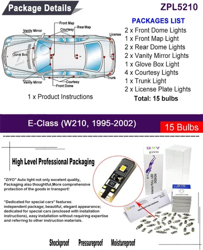 Miniatura 2 de ZIYO Kit de Luz Interior LED de Reemplazo para Mercedes Benz W210 W211 W212 Clase E 1995-2016 + Bombillas para Luz de Matrícula, Actualización