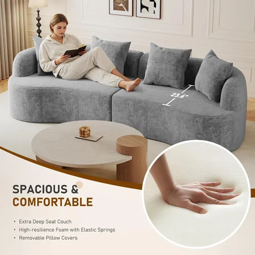 Miniatura 7 de Furnimart Sofás curvados de 112 pulgadas para sala de estar, sofá modular de felpilla moderno de 4 plazas con 4 cojines, sofá modular de felpa,