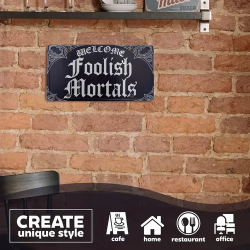 Miniatura 4 de Letrero de metal decorativo gótico de 11.81 x 5.91 pulgadas, decoración de pared gótica para Halloween y casas espeluznantes, ideal para uso