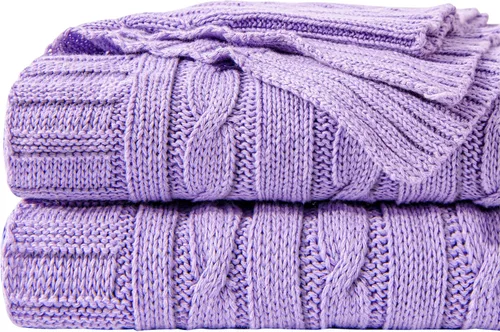 Miniatura 25 de NTBAY Manta de punto de cable de 100 % algodón puro, súper suave y cálida de 51 x 67 pulgadas, manta de punto para sofá, sillón, cama, extra Amarillo