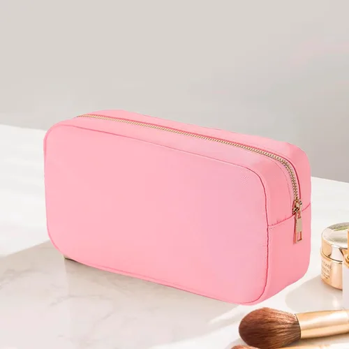 Miniatura 6 de ChezMax Bolsa de maquillaje de viaje, bolsa de cosméticos de nailon para bolso, organizador de artículos de tocador, bolsa impermeable con Rosado