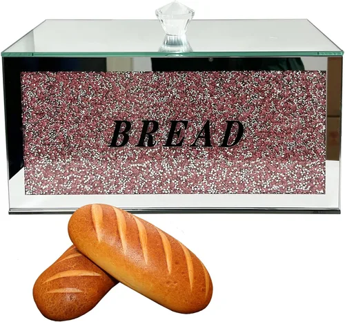 Caja grande para pan de cristal con tapa, 12.2 pulgadas de largo x 6.3 pulgadas de ancho x 7.9 pulgadas de alto, almacenamiento de pan casero, Rosa