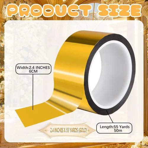 Miniatura 2 de Easy 99 Cinta metálica de espejo cinta adhesiva adhesiva para bricolaje, cintas decorativas, 2.4 pulgadas x 55 yardas (dorado)