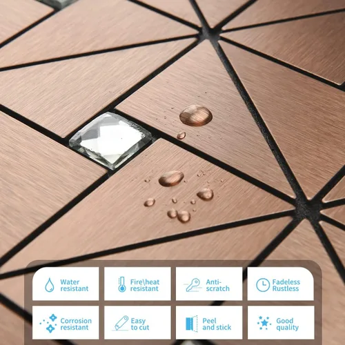 Miniatura 4 de Art3d 10 láminas de azulejos adhesivos de mosaico metálico para decoración de pared de cocina, azulejos adhesivos de aluminio compuesto para pegar