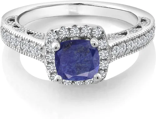 Miniatura 28 de Gem Stone King Anillo de compromiso de plata de ley 925 de 0.236 in con piedra natal y zafiro blanco creado con acento Anillo de compromiso