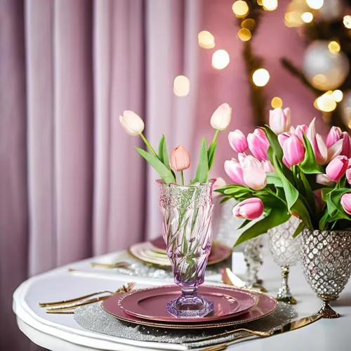 Miniatura 3 de Jarrón de vidrio de flores 1.09kg 24.1cm, estilo bohemio, para centros de mesa, boda, decoración del hogar Jarrón de vidrio (Rosa Púrpura)