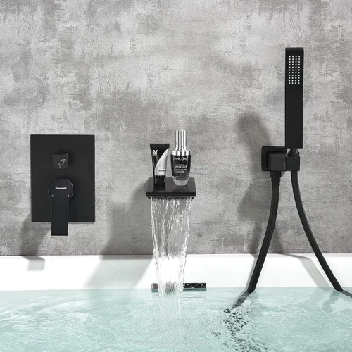Miniatura 8 de SHAMANDA Grifo de bañera montado en la pared tipo cascada con ducha de mano, Grifo de bañera de una sola manija para baño, Juego de grifo de ducha