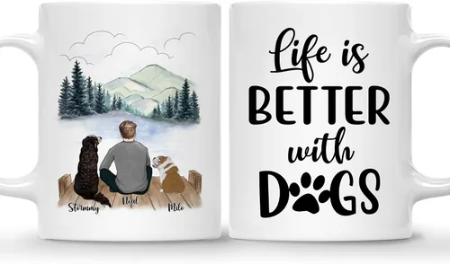 Miniatura 14 de Taza Personalizada de Gossby para Perros - La vida es mejor con perros (2 hombres - 2 perros) - Taza de perro personalizable para papás de perros