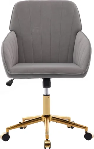 Miniatura 13 de Silla de escritorio de oficina de terciopelo con ruedas y base dorada, moderna silla giratoria ajustable, sillas de tocador tapizadas con brazos
