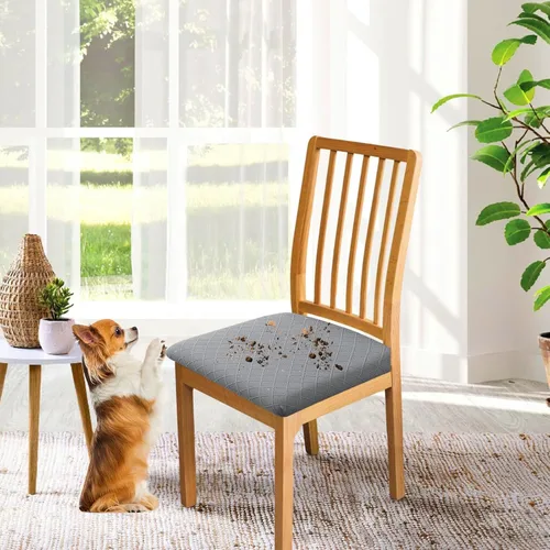 Miniatura 9 de CALBODE Juego de 4 fundas de asiento impermeables para sillas de comedor con funda elástica de tela jacquard, fundas extraíbles y lavables