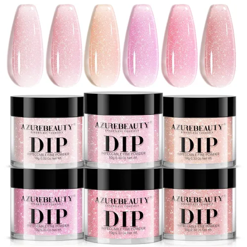 Miniatura 11 de AzureBeauty Juego de uñas en polvo de inmersión, 6 colores marrón nude, tonos de piel, polvo de inmersión natural, arte de uñas francés, salón