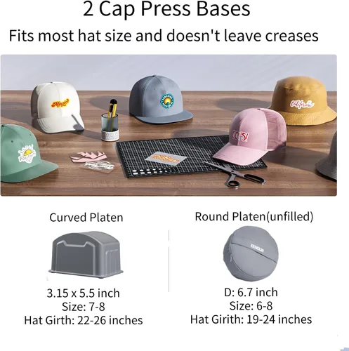 Miniatura 5 de EENOUR - Máquina de prensado térmico para gorras, mini prensa de calor para gorras con 3 niveles de calefacción y apagado automático, prensa fácil