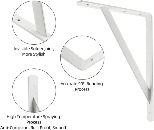Miniatura 2 de HOME MASTER HARDWARE Soportes de estante resistentes de 12 x 8 pulgadas, capacidad de carga: 600 libras, paquete de 10 soportes L de metal blanco