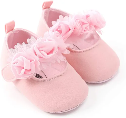 Miniatura 7 de RVROVIC Mocasines de princesa para bebé, zapatos brillantes de Mary Jane, zapatos de cuna de suela suave y ligera de primera calidad, zapatos