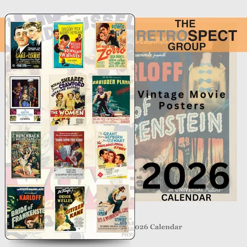 Miniatura 8 de Pósters de películas vintage, calendario de pared 2026 de 12 x 12 pulgadas, pósteres de película retro, impresos en papel de cartulina certificado