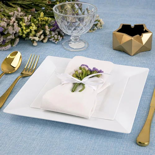 Miniatura 5 de SETUP Juego de vajilla de plástico cuadrado blanco de 60 piezas, 30 platos de cena de 9.5 pulgadas y 30 platos de ensalada de 6.5 pulgadas, Platos