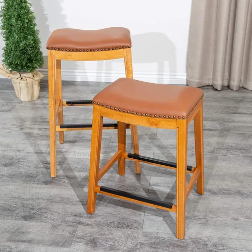 Miniatura 8 de DTY Indoor Living Durango - Taburete de cuero regenerado, taburete de mostrador de 24 pulgadas, acabado natural, asiento de cuero de silla Acabado