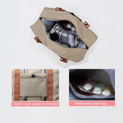 Miniatura 17 de KARRESLY Bolsa de viaje para mujer, bolsa de hombro para fin de semana, bolsa de deporte, gimnasio, bolsa de mano, impermeable, Beige