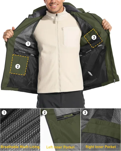 Miniatura 7 de MAGCOMSEN Chaqueta impermeable con capucha para hombre, resistente al viento, cortavientos, 5 bolsillos para senderismo, pesca, correr