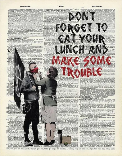 Miniatura 9 de Banksy Make Some Trouble - Impresión artística de pared en la foto de la página de diccionario, es un gran regalo para decoración del hogar, sala